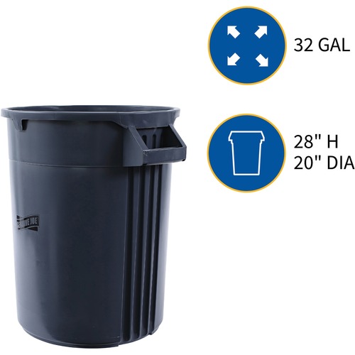 Genuine Joe Heavy-Duty Trash Container - 32 gal Capacity - Side Handle ...