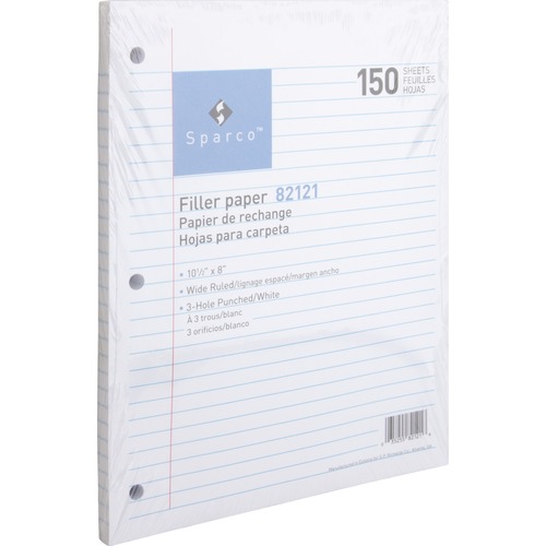 Paper 150 Sparco 3HP Filler Paper - 150 Sheets - Wide Ruled Front Ruling - 16 lb ...