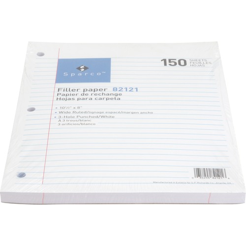 Sparco 3HP Filler Paper - 150 Sheets - Wide Ruled Front Ruling - 16 lb ...