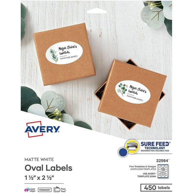 Tottk Label Avery® Matte White Sure Feed Labels - 1 1/2
