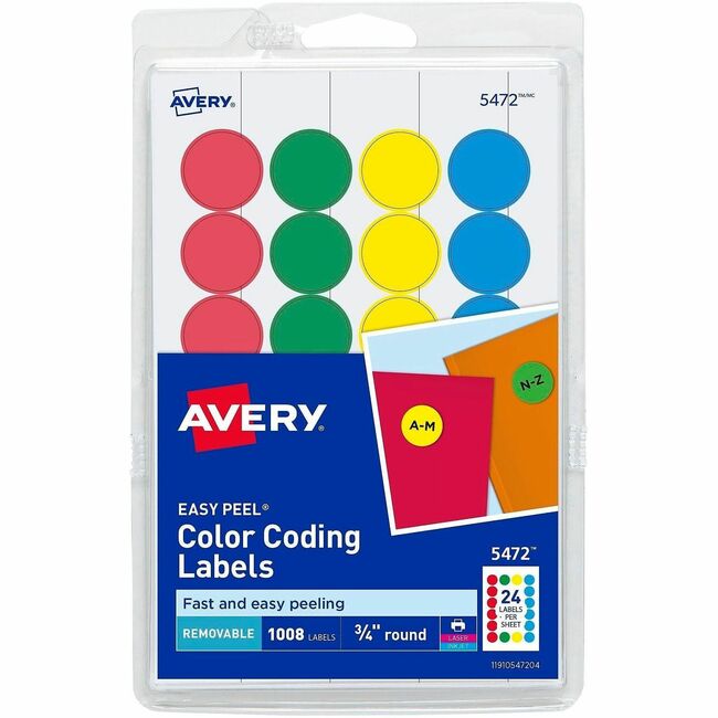 Avery® Removable Print or Write Color Coding Labels - 3/4" Diameter ...