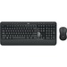 Logitech MK540 Wireless Keyboard and Mouse Combo, Advanced Keyboard, Optimized for Reduced Noise and Improved Accuracy, QWERTY UK Layout Type - Black & Amazon Basics Adjustable Monitor Stand