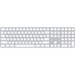 Apple Magic Keyboard with Touch ID and Numeric Keypad: Bluetooth, rechargeable. Works with Mac computers silicon; British English, White keys