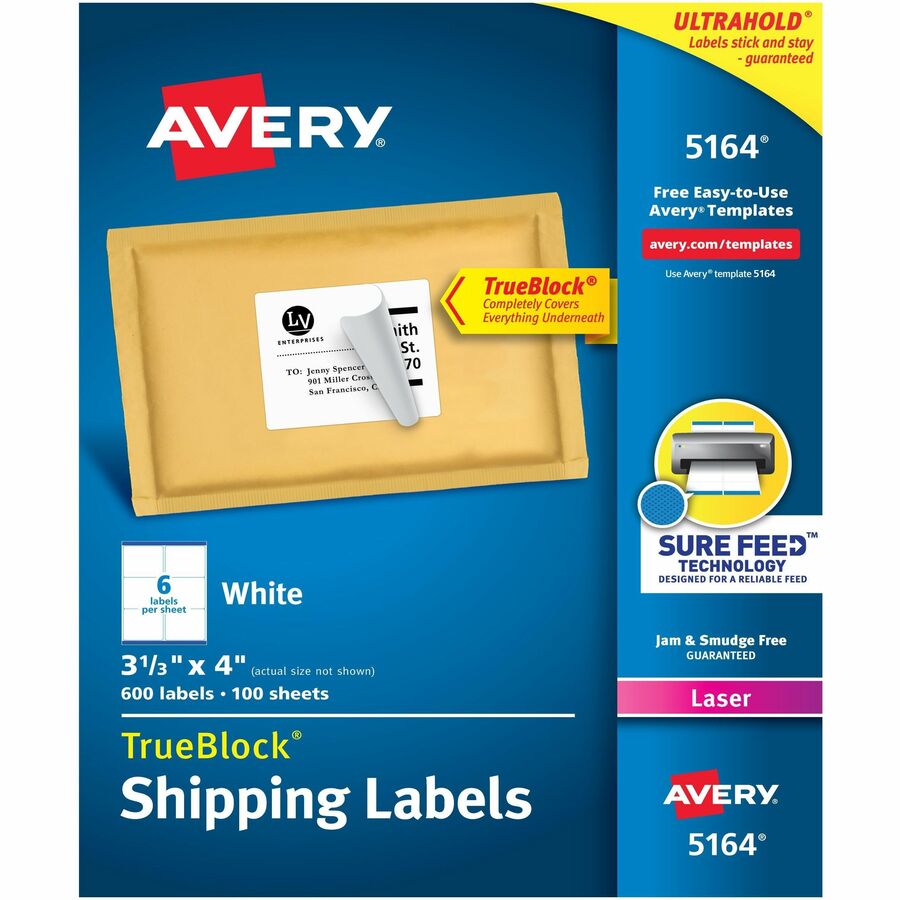 Avery® TrueBlock® Shipping Labels, Sure Feed® AVE5164, AVE 5164 - Office  Supply Hut