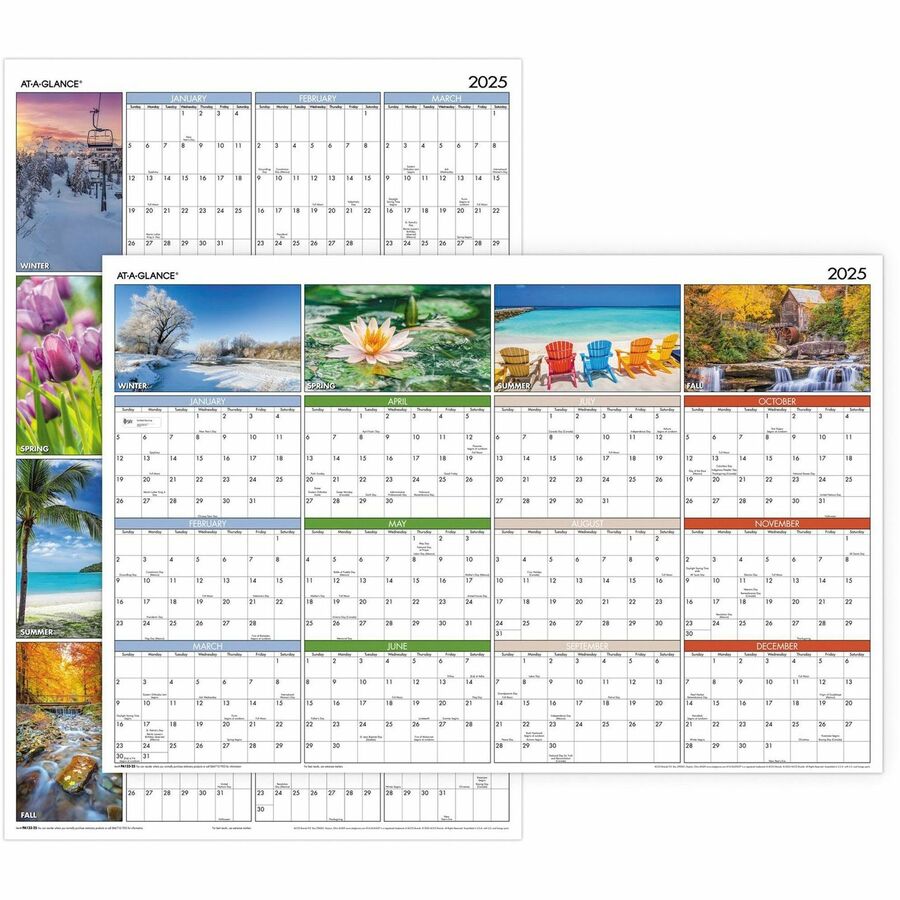 At A Glance Seasons In Bloom Horizontal Vertical Erasable Yearly Wall