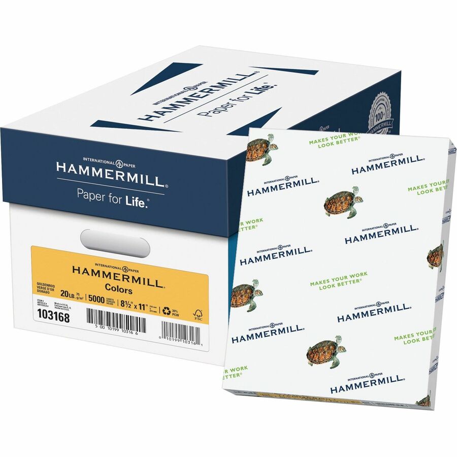 Hammermill Recycled Colored Paper, 20lb, 8-1/2 x 11, Goldenrod, 500