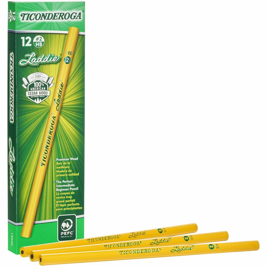 Ticonderoga Laddie Woodcase Pencil w-o Eraser, HB #2, Yellow, Dozen