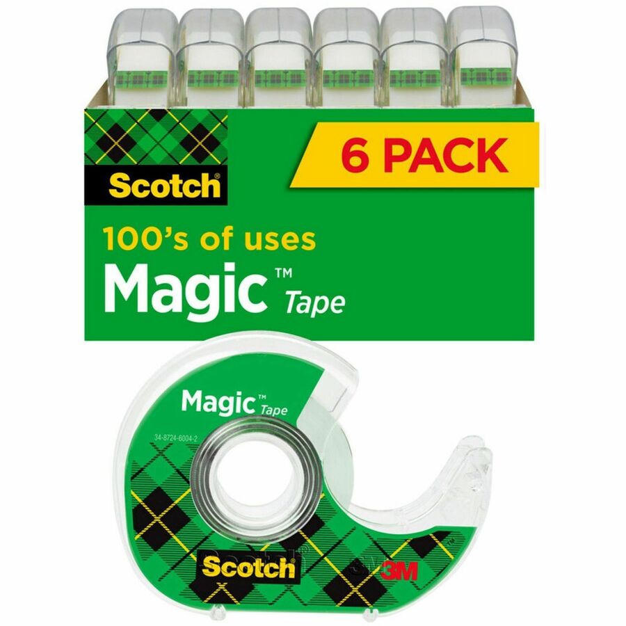 Scotch 3/4W Magic Tape - 18.06 yd Length x 0.75 Width - 1 Core -  Dispenser Included - Handheld Dispenser - Tear Resistant - For Mending,  Splicing - 6 / Pack - Matte - Clear