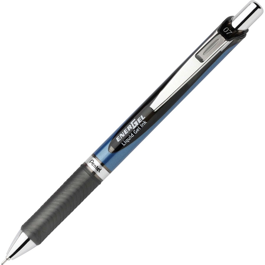 Pentel EnerGel RTX Liquid Gel Pen, 0.7mm Needle Point Black Ink - Blue,  Silver Barrel 