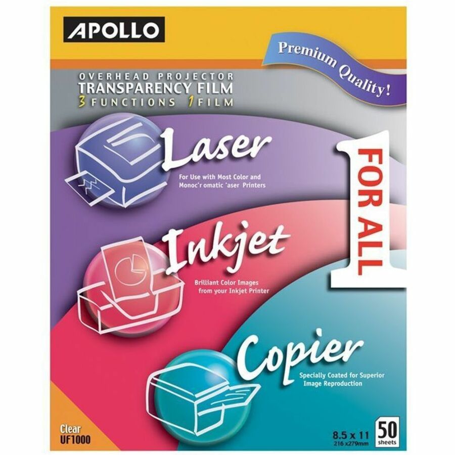 Apollo Transparency Film - Letter - 8.50 x 11 - 100 / Box - Clear