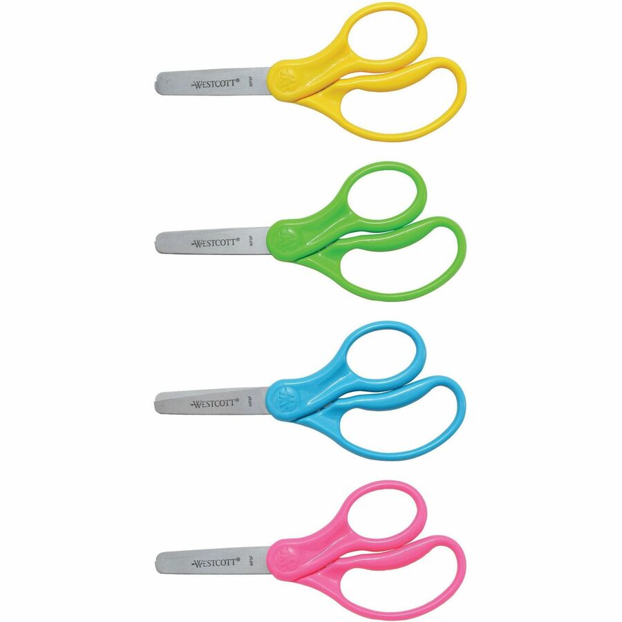 Westcott 5 Antimicrobial Kids Pointed Scissors - 5 Overall Length -  Straight-left/right - Stainless Steel - Pointed Tip - Assorted - 1 Each -  R&A Office Supplies