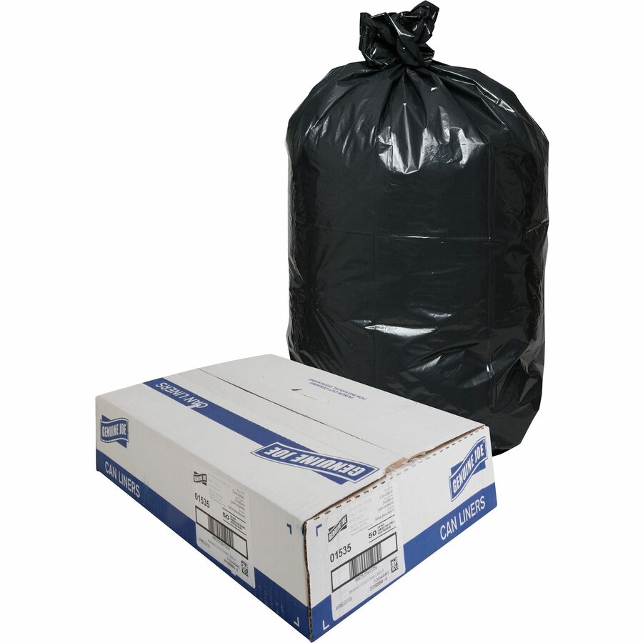 Genuine Joe Heavy-Duty Trash Can Liners, Extra Large Size - 60 Gallon -  Black - 50/Box 