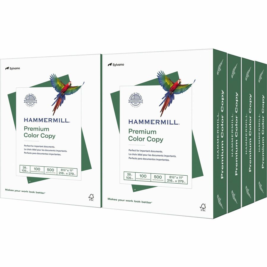 Hammermill Premium Color Copy Paper - White - 100 Brightness - Letter - 8  1/2 x 11 - 28 lb Basis Weight - 8 / Carton - High Brightness, Heavyweight  - Reliable Paper