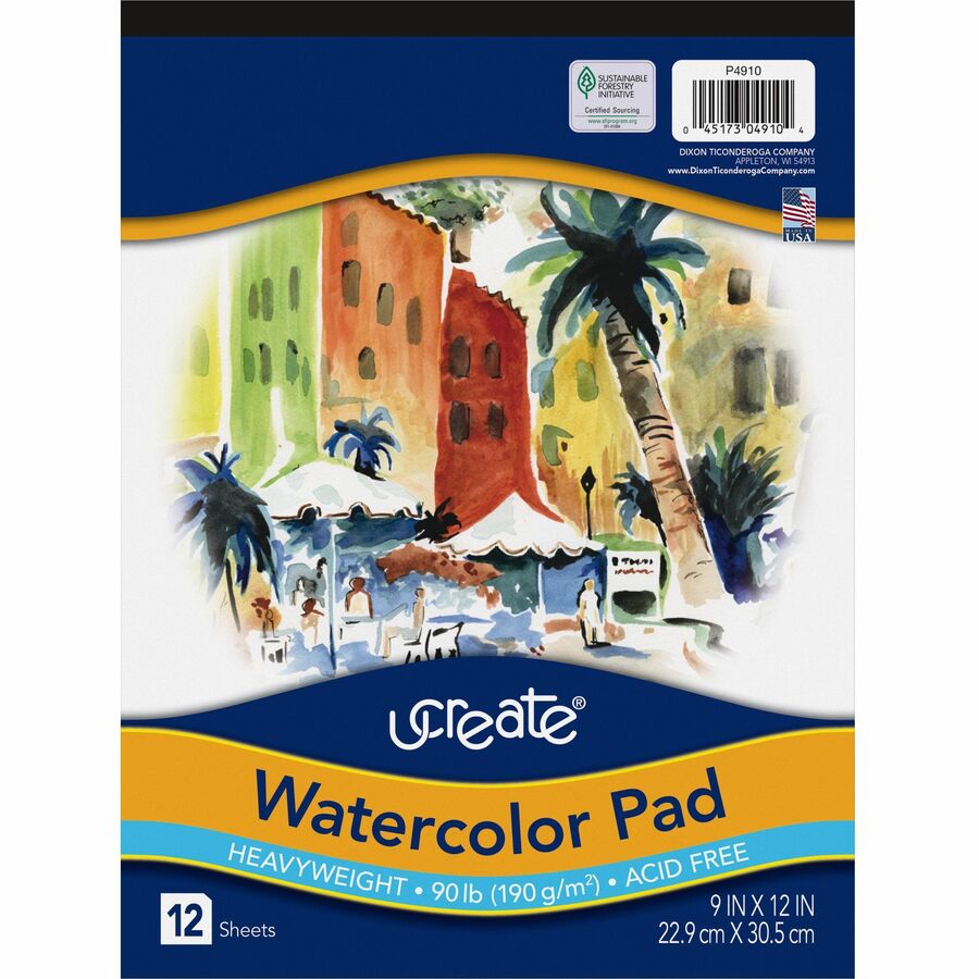 UCreate Watercolor Pad - 12 Sheets - 9 x 12 - White Paper