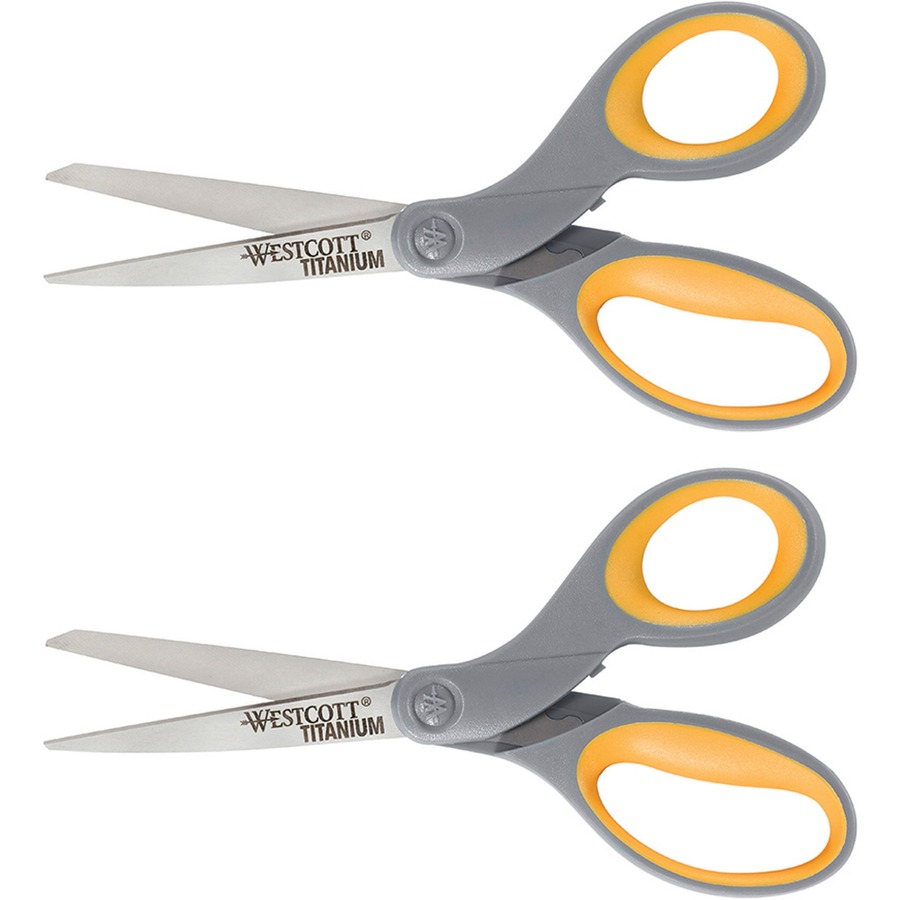 Westcott 8 Titanium Bonded Scissors - 8 Overall Length -  Straight-left/right - Titanium - Pointed Tip - Gray - 2 / Pack - Filo  CleanTech