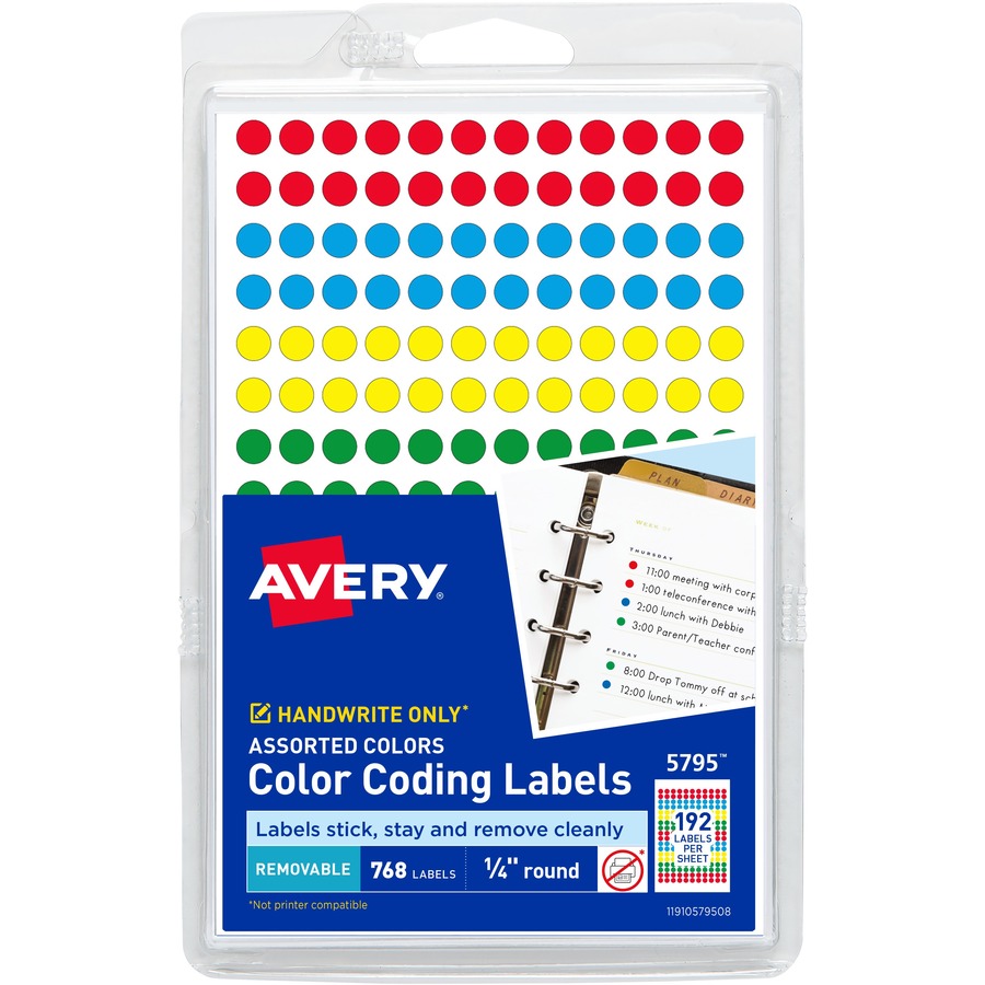 Avery Removable Color-Coding Labels, Removable Adhesive, Assorted Colors, 1/4 Diameter, 760 Labels (5795)