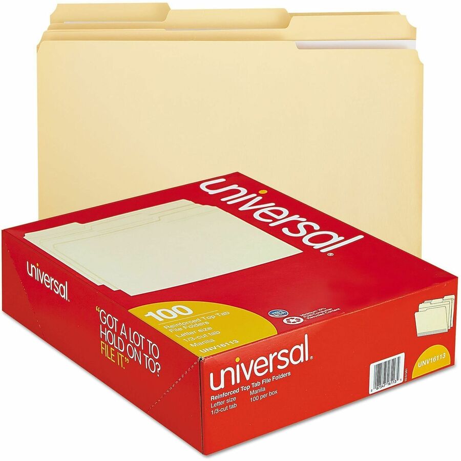Standard File Folder Universal 1/3 Tab Cut Letter Recycled Top Tab File Folder - 8 1/2