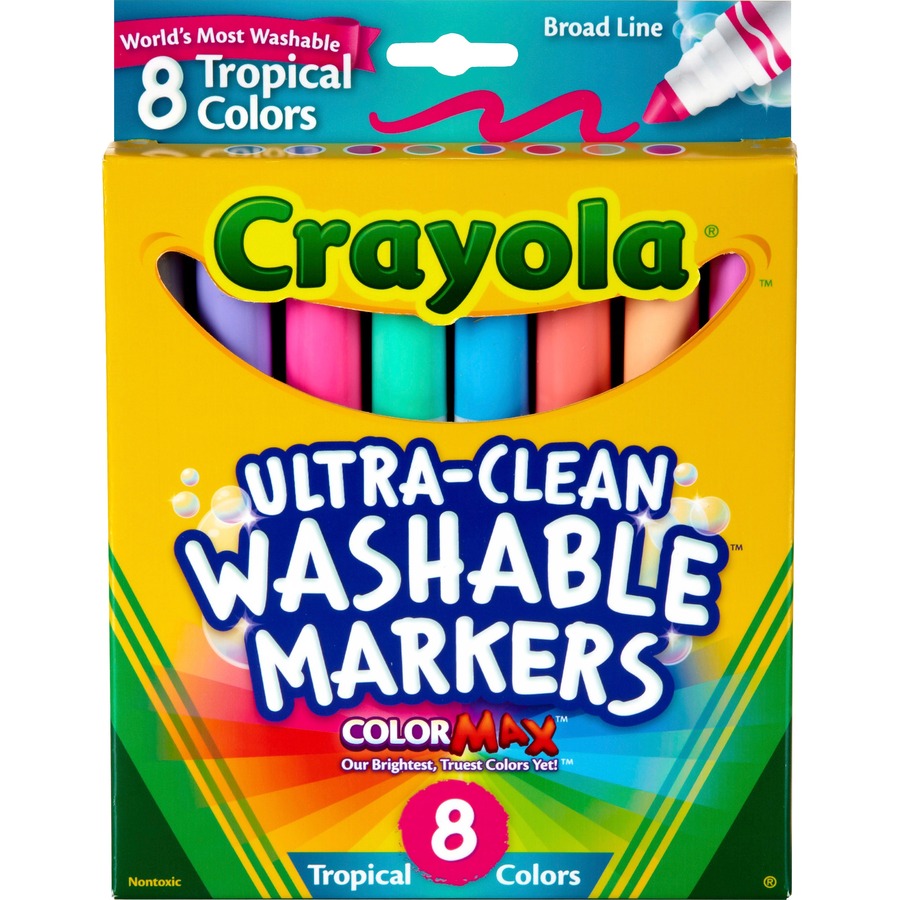 Cyo587816 Crayola Tropical Colors Pack Washable Markers Conical Marker Point Style Sandy Tan Sea Green Gray Blue Violet Flamingo Pink Orchid Water Based Ink 8 Set Office Supply Hut