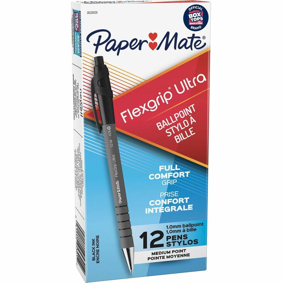 Paper Mate FlexGrip Ultra Recycled Ballpoint Retractable Pen, Medium- Black Ink (12 per Pack)