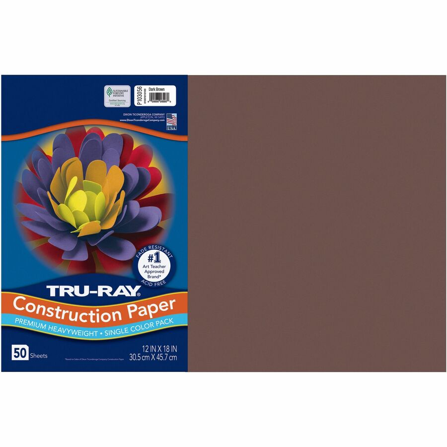 Pacon 103056 Tru-Ray Construction Paper, 76 lbs., 12 x 18, Dark Brown, 50  Sheets/Pack