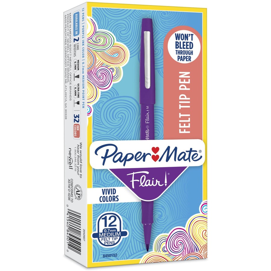 Paper Mate Point Guard Flair Porous Point Stick Pen Purple Ink Medium Dozen