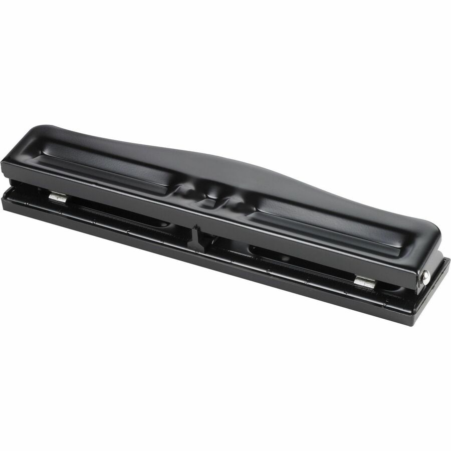 Business Source 3-Hole Punch, 11 Sheet Capacity, Adjustable, For Paper -  Black 