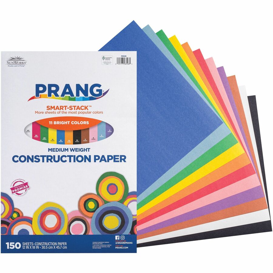 Prang 11-Color Construction Paper Smart-Stack - Art Classes - 12Width x  18Length - 150 / Pack - Assorted