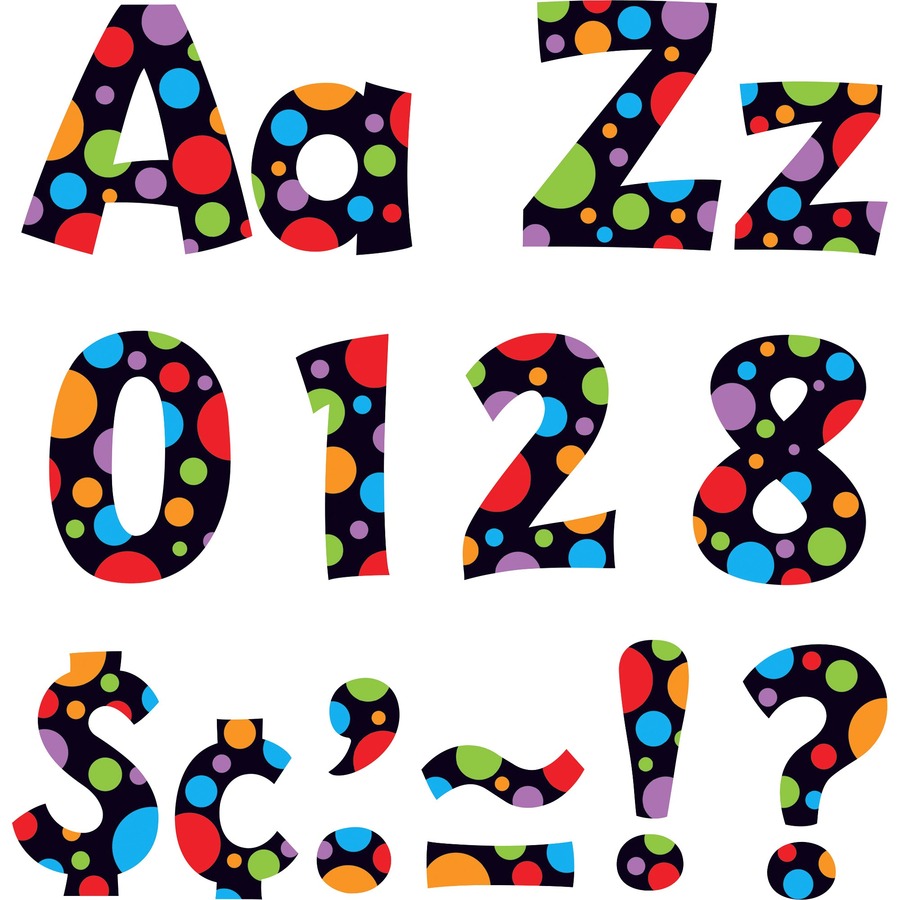 4 Inch Black and White Polka Dot Bulletin Board Letters and Numbers