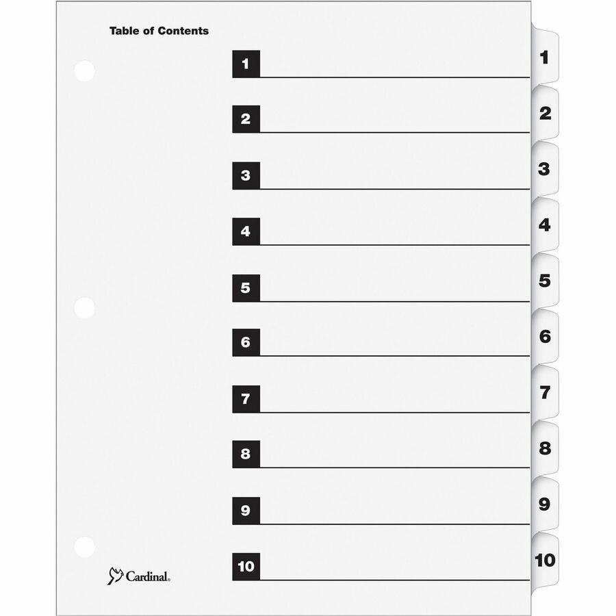 Cardinal OneStep Numbered Index System - 10 x Divider(s) - Printed Tab ...