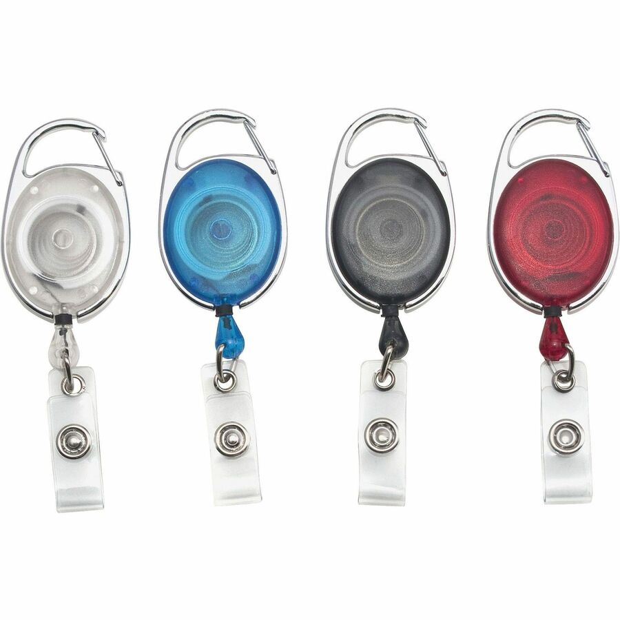 Advantus Retractable Carabiner-Style ID Reel - Extendable, Retractable - 20  / Pack - Clear, Blue, Smoke, Red - Your Office Connection