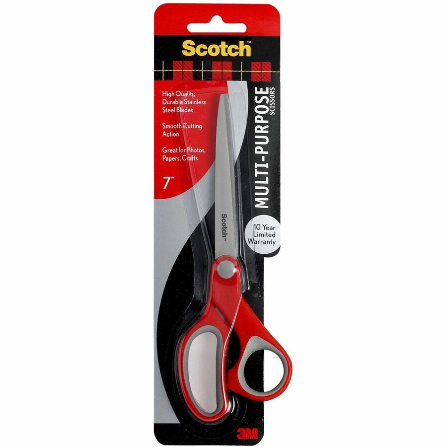 Scotch Multipurpose Scissors - 7 Overall Length - Straight-left/right -  Stainless Steel - Red, Silver - 1 Each 