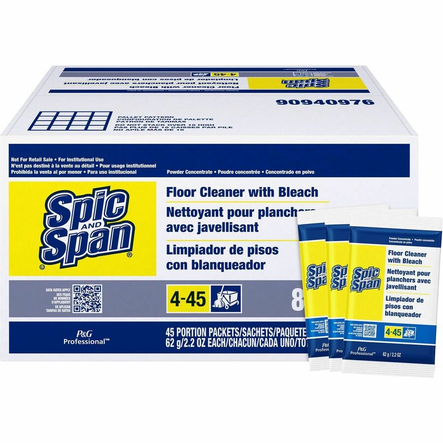 Spic and Span Floor Cleaner with Bleach - For Multipurpose - 2.20 oz (0.14  lb) - 45 / Carton - Deodorize, Phosphate-free, Heavy Duty - White