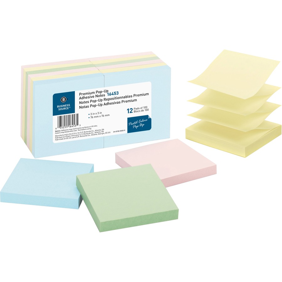 Business Source Reposition Pop-up Adhesive Notes - 3 x BSN16453