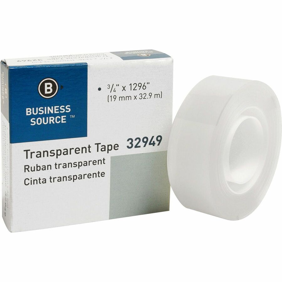 Business Source Invisible Tape, Value pk, 1 Core, 3/4x1000, 12/pk, Clear - Bsn32953