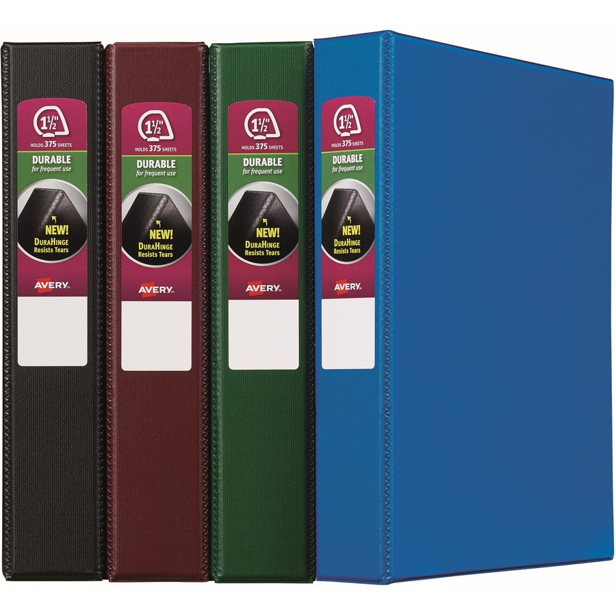 Avery® Durable Binder - Letter - 8.5 x 11 - 375 Sheet - 1.5 Capacity -  12 / Carton - Blue, Black, Green, Burgundy