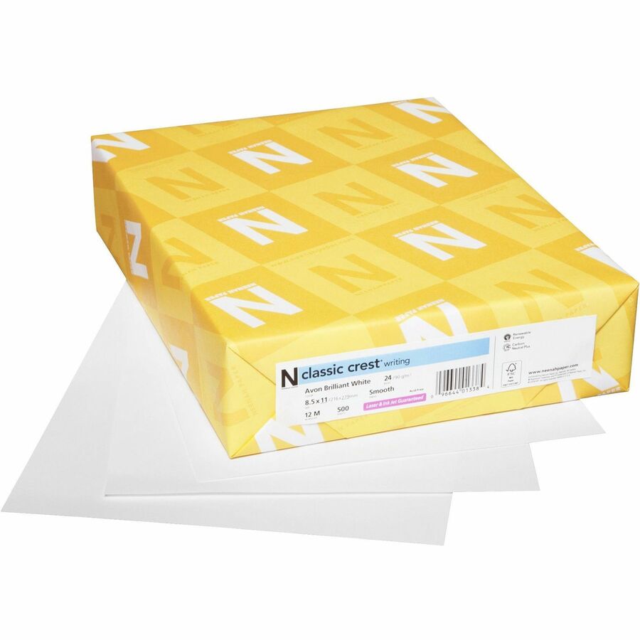Neenah Paper Classic Crest Stationery, 24 lb, 8.5 x 11, Classic Natural White, 500/Ream