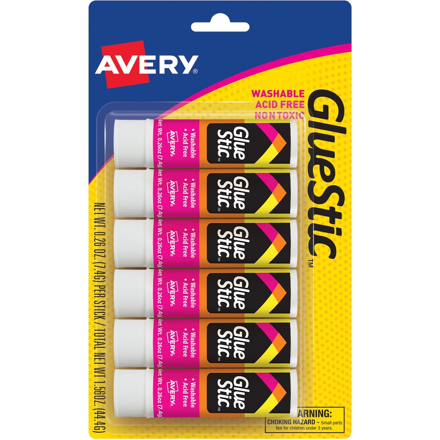 Avery Permanent Glue Stic - 0.26 oz - 6 / Pack - White