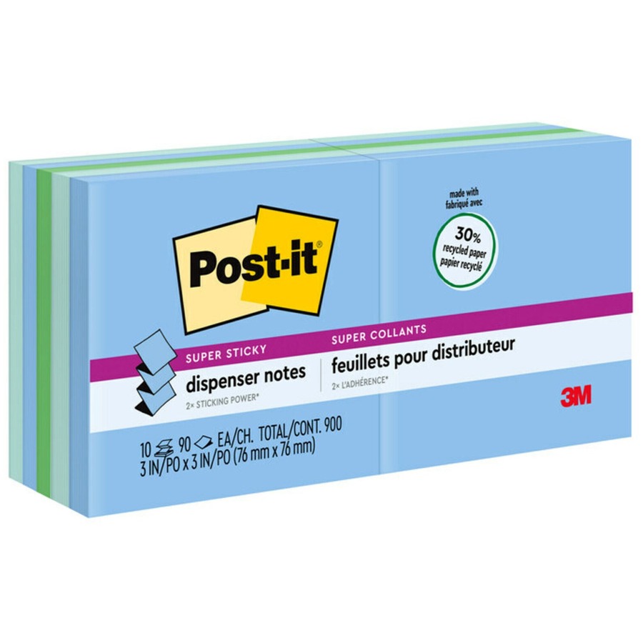 Post-it® Recycled Super Sticky Notes, 3 in x 3 in, Wanderlust Pastels  Collection, 24 Pads/Pack
