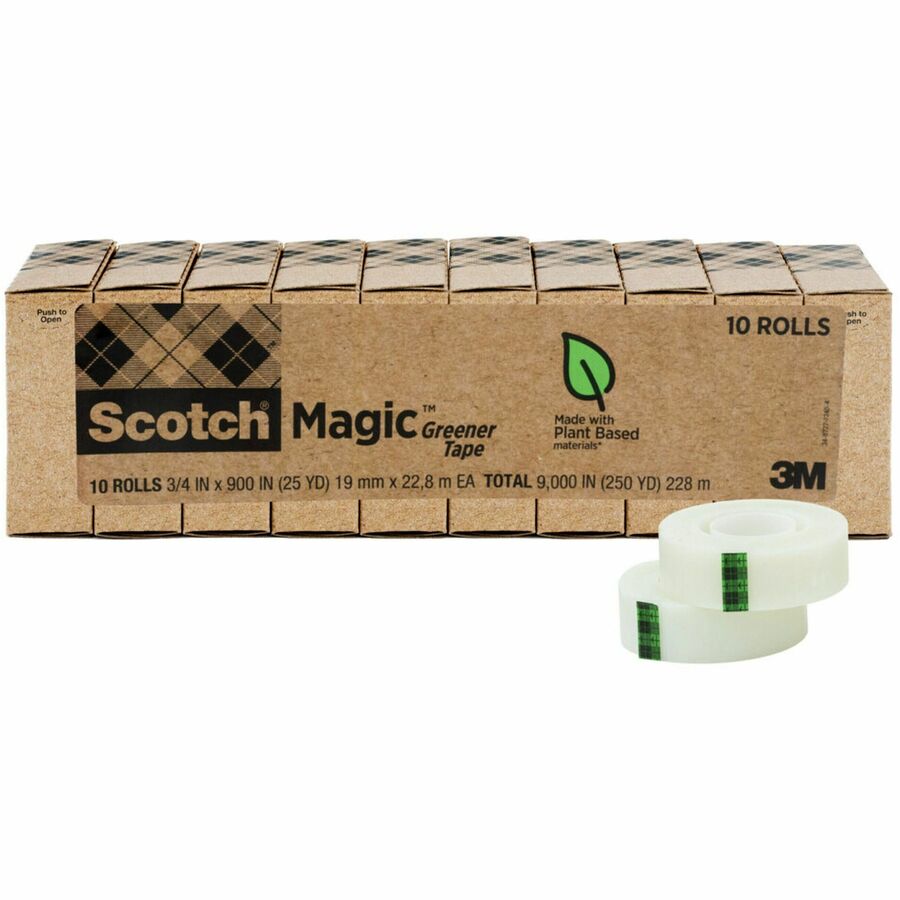 Scotch 3/4W Magic Greener Tape Rolls - 25 yd Length x 0.75 Width - 1  Core - For Sealing, Packing - 10 / Pack - Matte - Clear