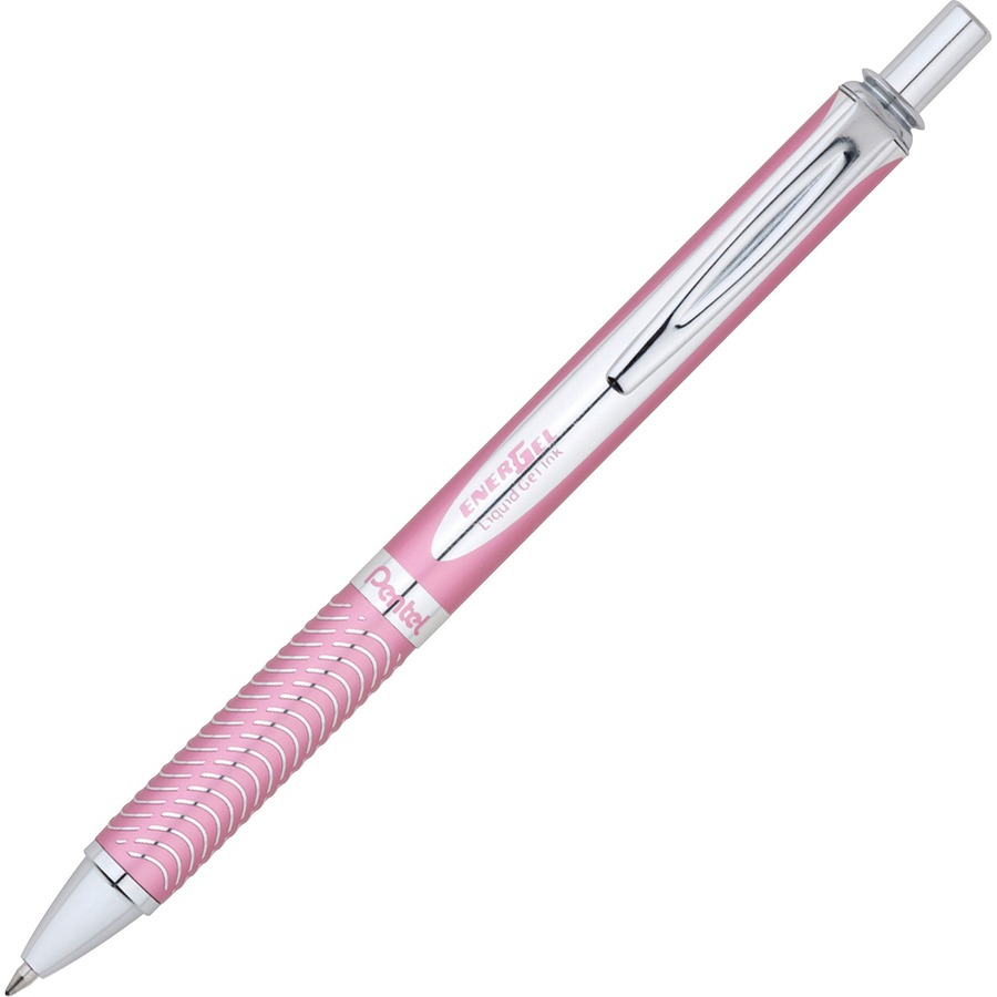 Pentel Energel Alloy Retractable Gel Pen, 0.7 mm, Stainless tip, Black  Ink/Pink Metal Barrel 