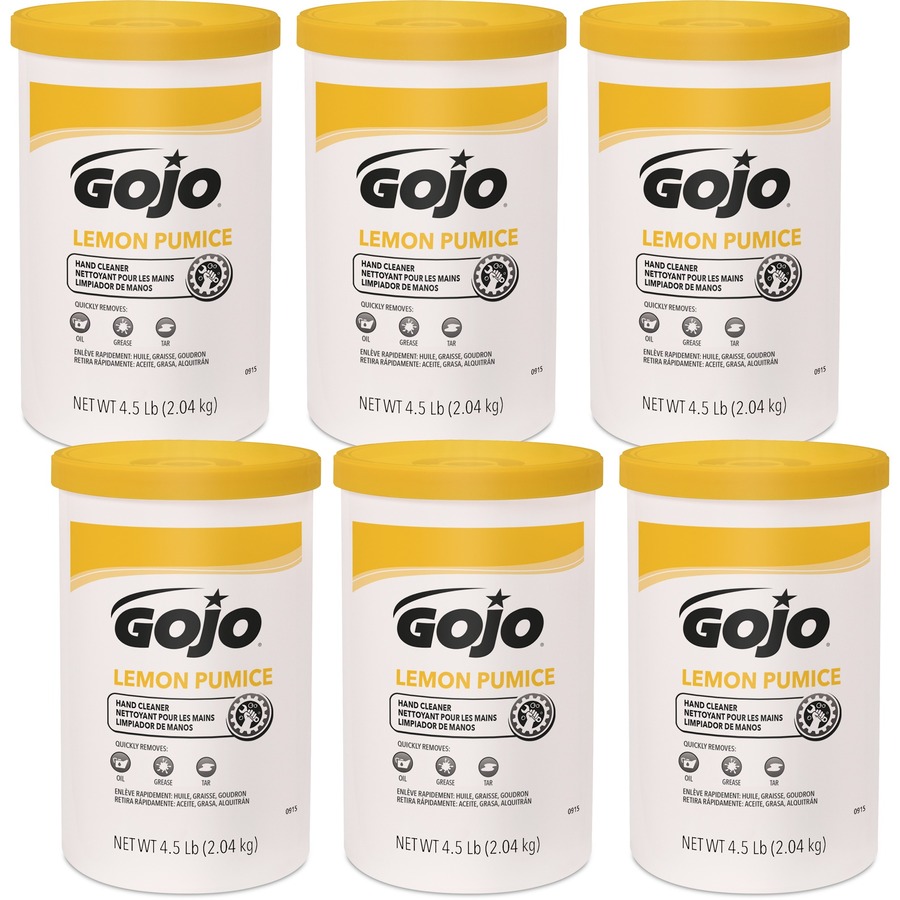 Gojo® Lemon Pumice Hand Cleaner - Lemon ScentFor - 4.50 lb - Dirt Remover,  Grease Remover, Tar Remover, Oil Remover, Asphalt Remover, Soil Remover -  Hand, Industrial - Solvent-free, Heavy Duty - 6 / Pack - Reliable Paper