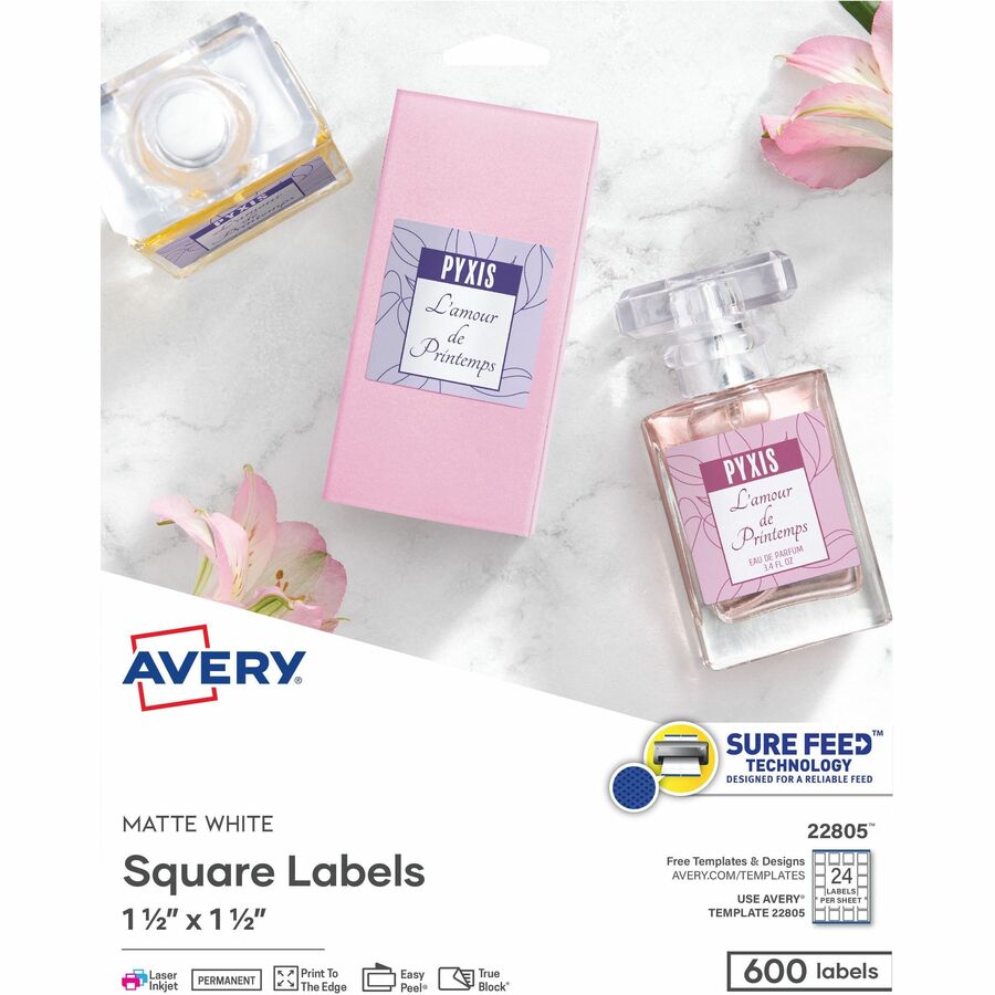 Avery Matte White Removable Rectangle Labels with Sure Feed Technology,  Print-to-the-Edge, 1 x 2