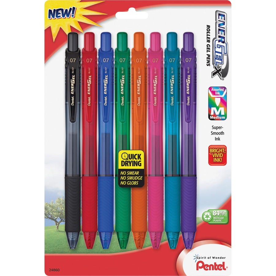 BIC America Gel-ocity Gel Pen - Medium Pen Point - 0.7 mm Pen Point Size -  Retractable - Assorted Gel-based Ink - 8 Pack - Filo CleanTech