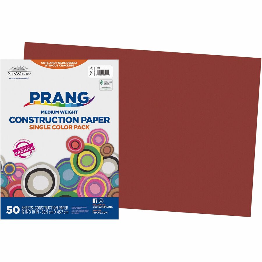 Prang Construction Paper - Craft - 18Width x 12Length - 50 / Pack - Red -  Lighthouse Office Supply