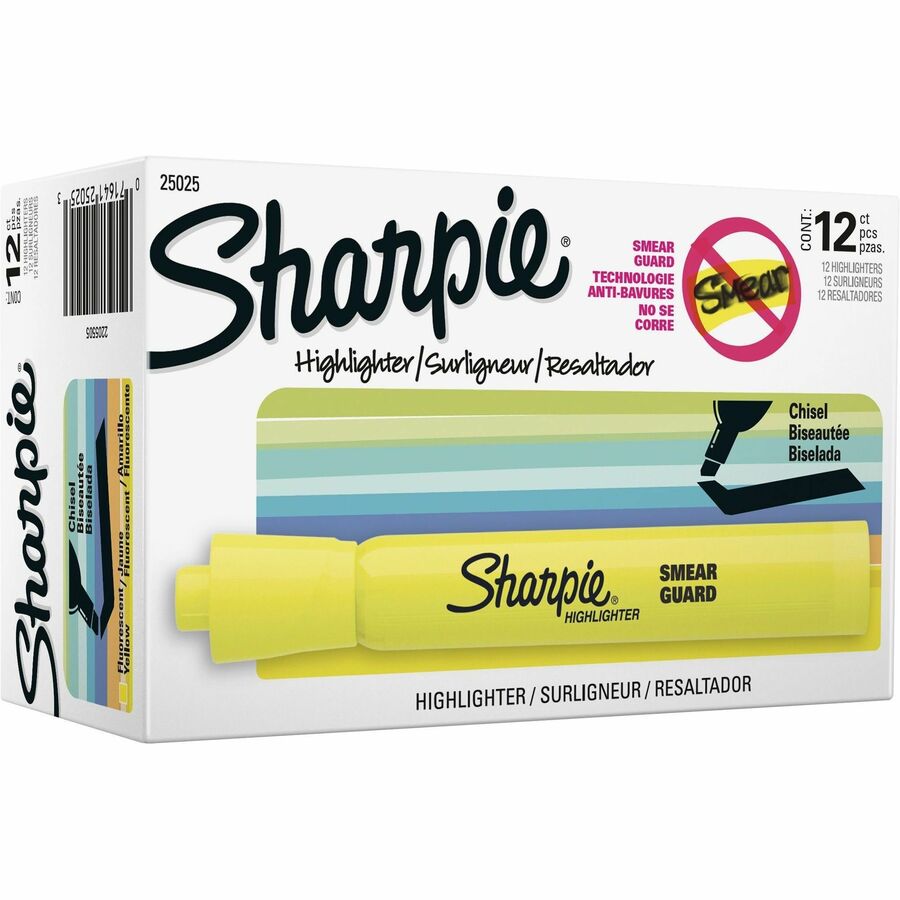 SHARPIE Pocket Style Highlighters, Chisel Tip, Fluorescent Yellow, Box of 12