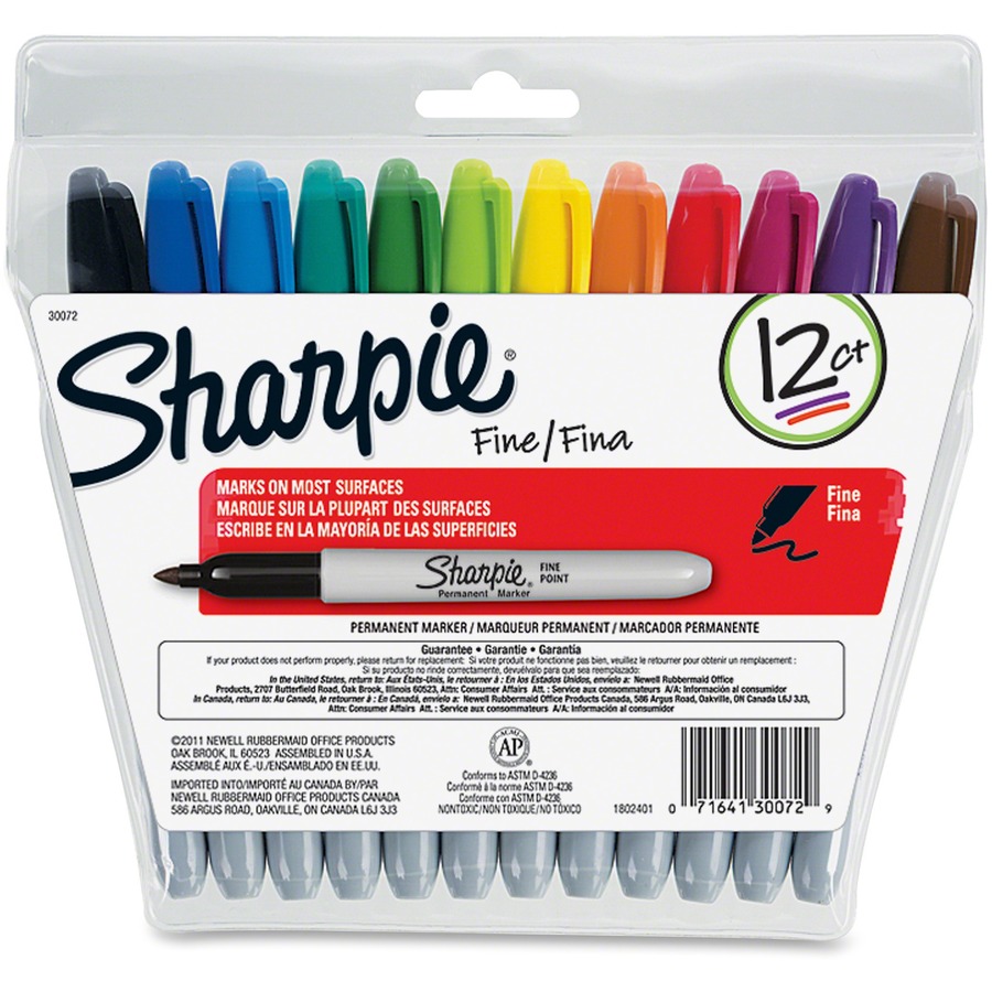 Sharpie Fine Point Permanent Markers, Assorted Colors - 12/Box