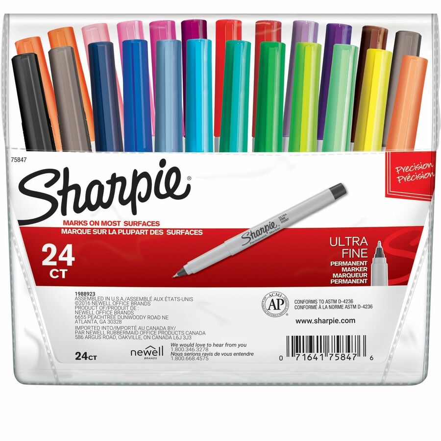 Sharpie Ultra Fine Point Permanent Marker - Ultra Fine Marker Point -  Black, Red, Blue, Green, Yellow, Purple, Brown, Orange, Berry, Lime, Aqua,   Alcohol Based Ink - Assorted Barrel - 24 / Set