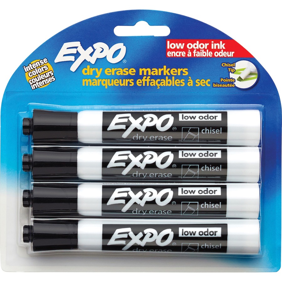 Expo Low-Odor Dry-Erase Marker, Ultra Fine Point, Black - 4 pack