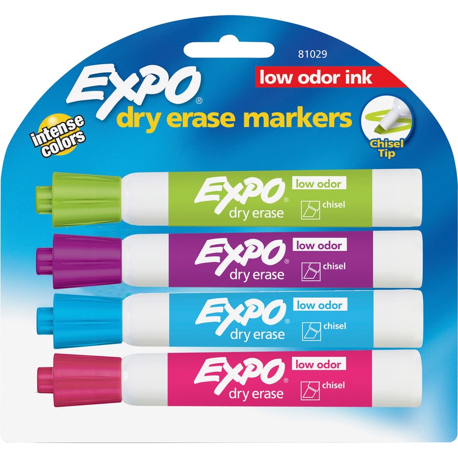 Great Erase Grip Chisel Tip Dry Erase Markers, Low-Odor, Assorted, 4/Set