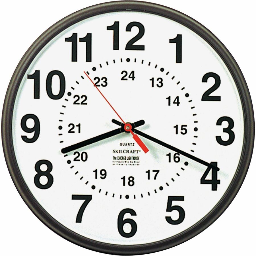 SKILCRAFT® Quartz Wall Clock - Quartz - White Main Dial - Black